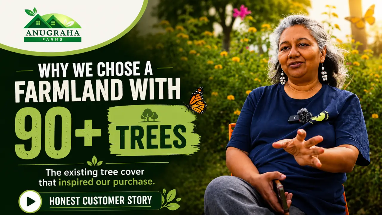 Customer testimonial explaining why existing 90+ trees inspired the purchase of managed farmland at Vasudha by Anugraha Farms