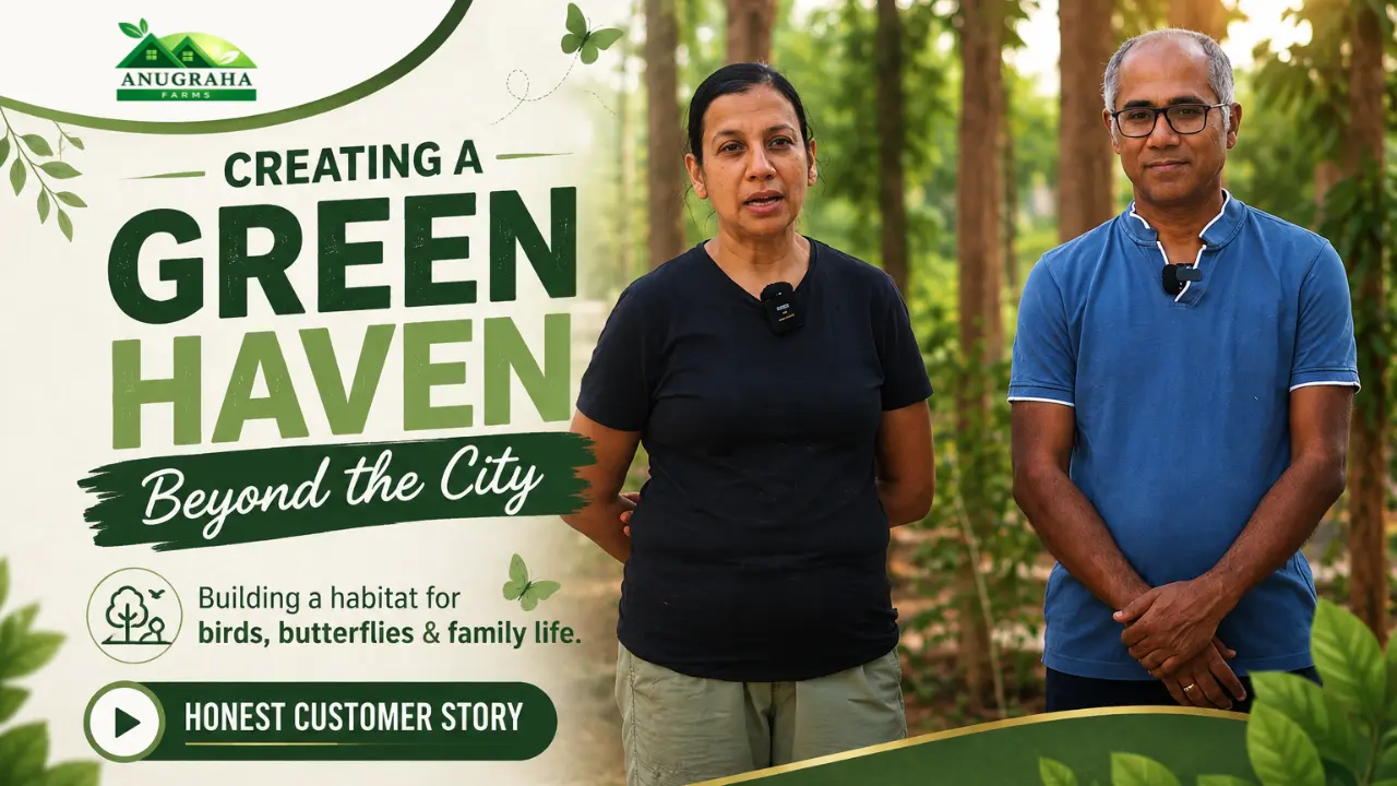 Customer sharing experience of creating a green habitat for birds, butterflies and family life at Vasudha by Anugraha Farms