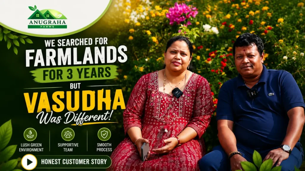 Family shares their experience of choosing managed farmland at Vasudha after comparing multiple farmland projects near Bangalore