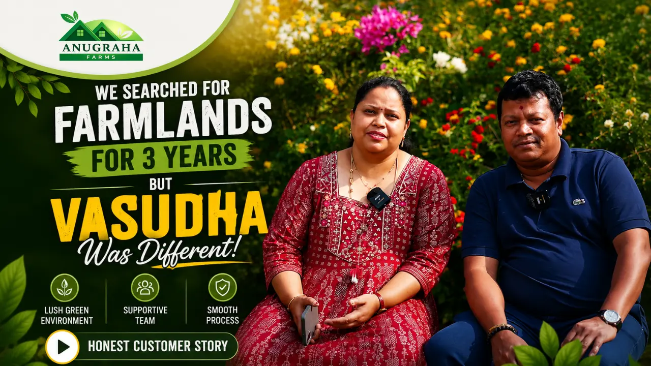 Family shares their experience of choosing managed farmland at Vasudha after comparing multiple farmland projects near Bangalore