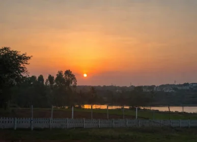 Natural lake near Lakeview Farms at sunset